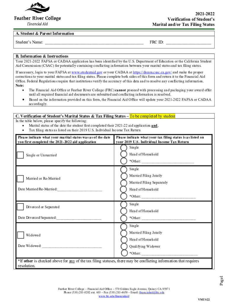 Www pdfFiller Com214524082 1516IndependentFillable Online Frc 20152016 Verification of Students Marital  Form