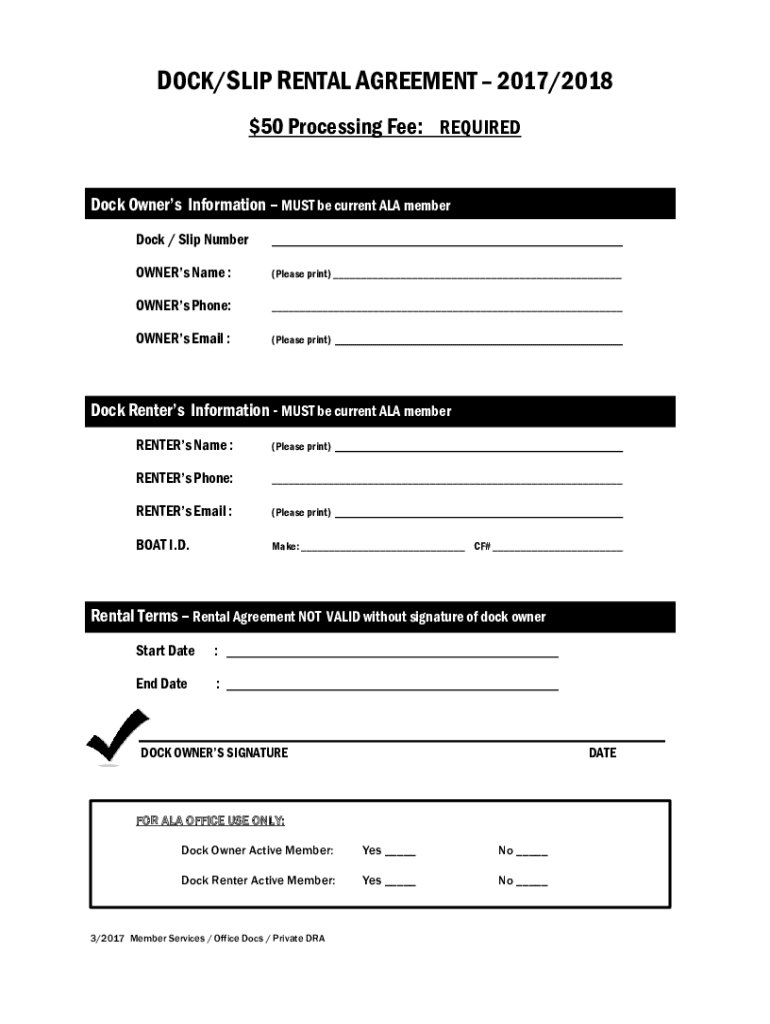 DOCKSLIP RENTAL AGREEMENT Ala Ca Org  Form