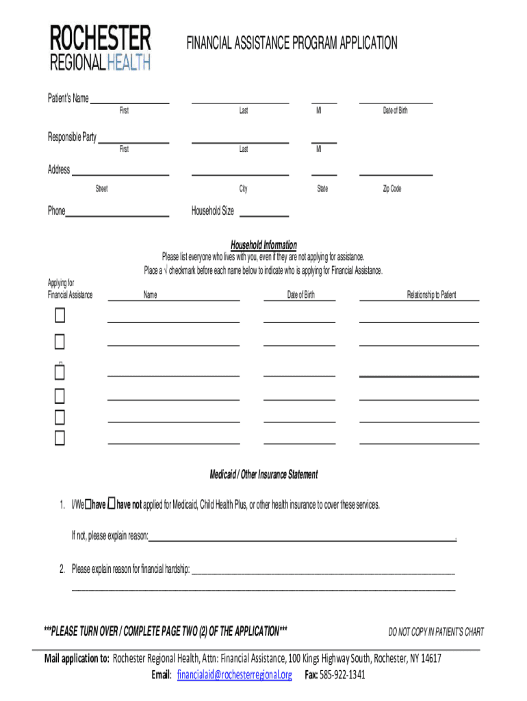 Rochester Regional Financial Assistance Application  Form