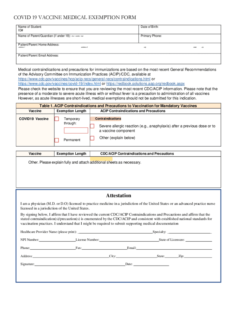 Vaccine Medical Exemption Form