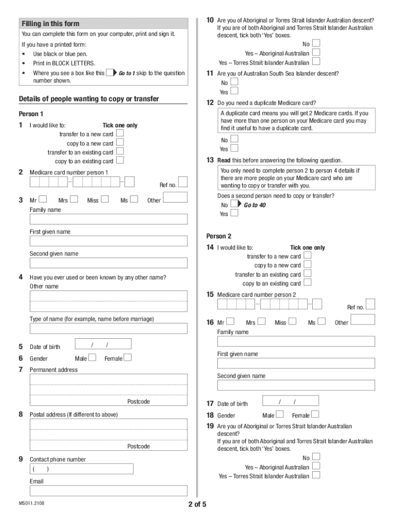  Application to Copy or Transfer from One Medicare Card to 2021