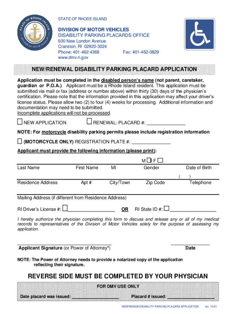  Division of Motor Vehicles Disability Parking Placards Office 2021-2024