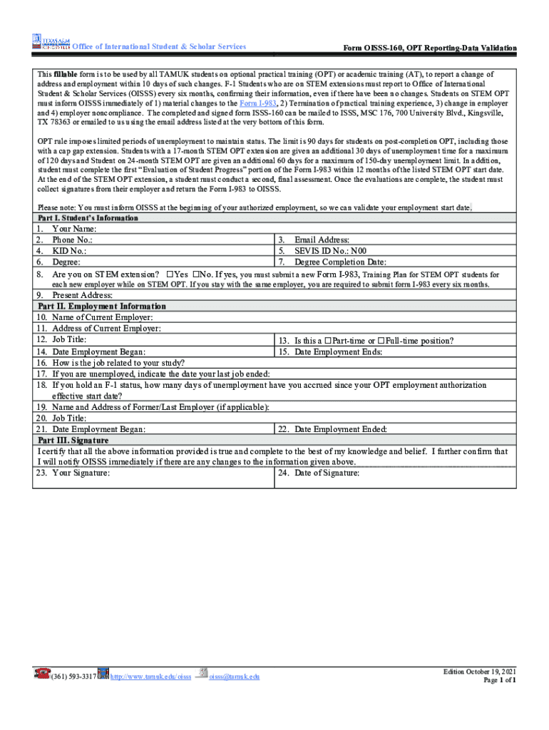 Fillable Online Form OISSS 160, Request for Data