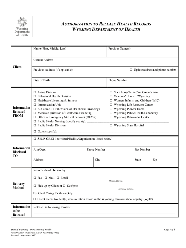 AUTHORIZATION to RELEASE HEALTH RECORDS  Form