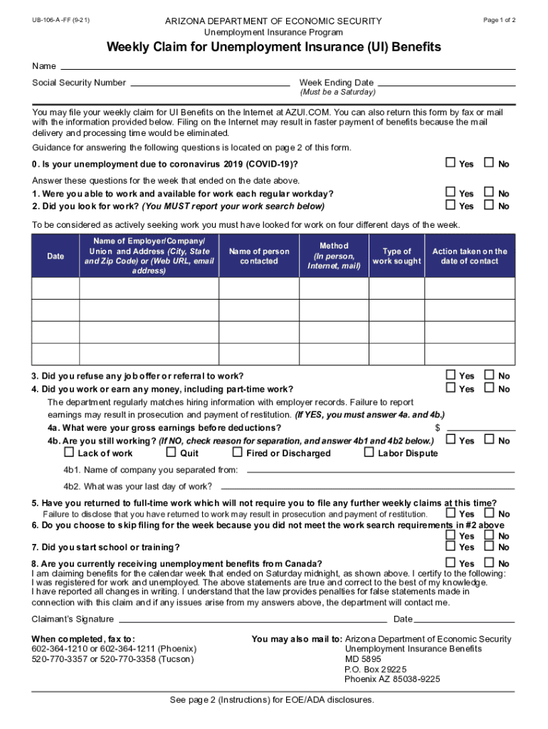  Arizona Unemployment Direct Deposit Form Fill Online 2021-2024