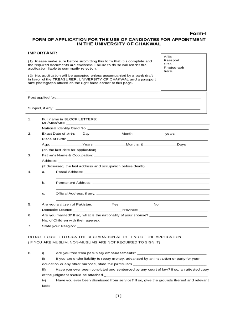DOC Form I FORM of APPLICATION for the USE of CANDIDATES