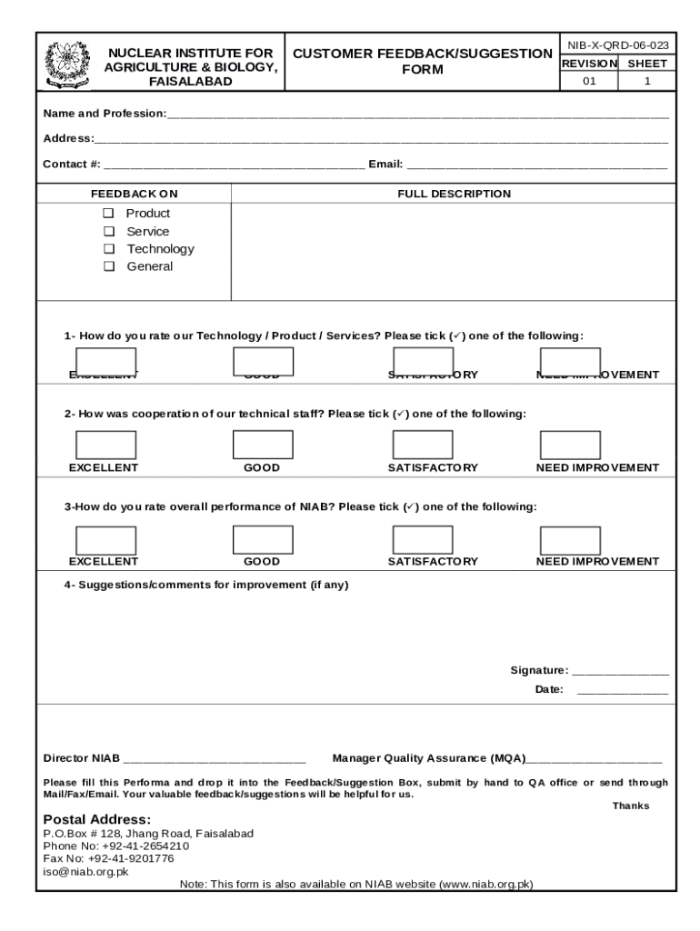 Feedback FormJean Tyson Child Development Study Center