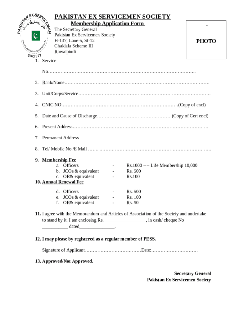 Secretary General Pakistan Ex Servicemen Society Files  Form