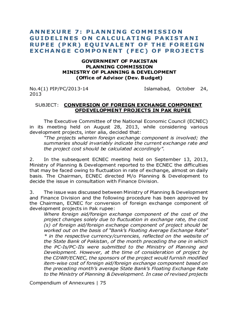 Www Pc Gov PkuploadsarchivesANNEXURE 7 PLANNING COMMISSION GUIDELINES on CALCULATING  Form