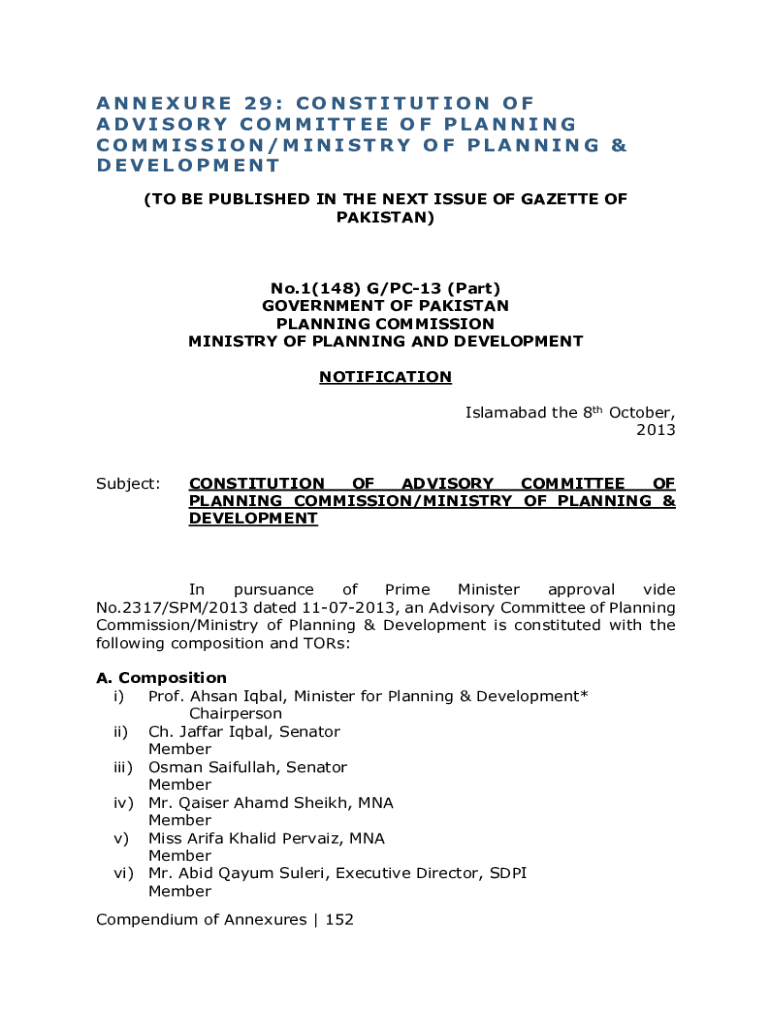 Annexure 29 Constitution of Advisory Committee of Planning  Form