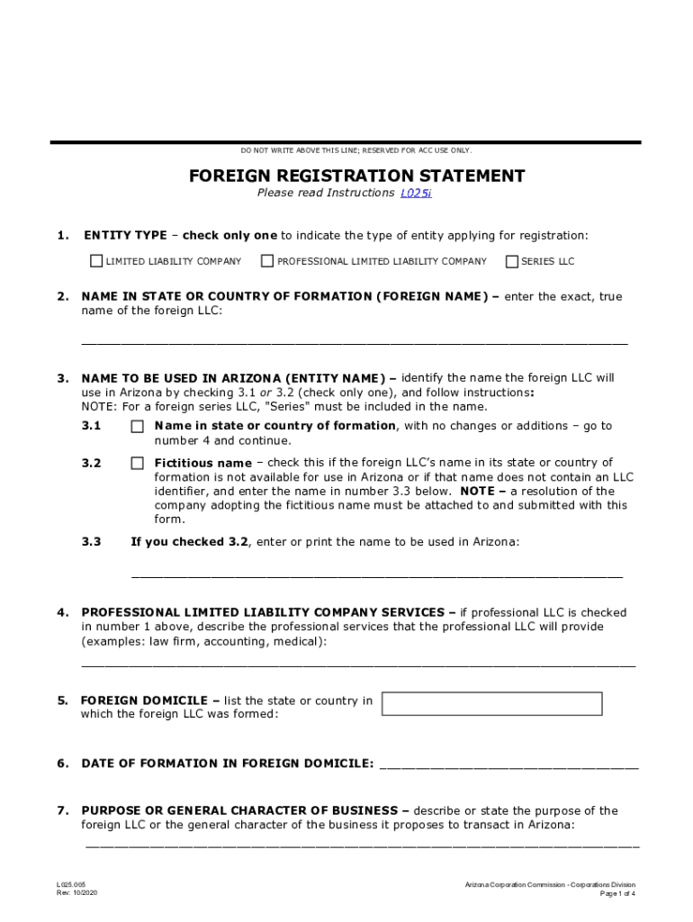 PDF Foreign Registration Statement Arizona Corporation Commission  Form