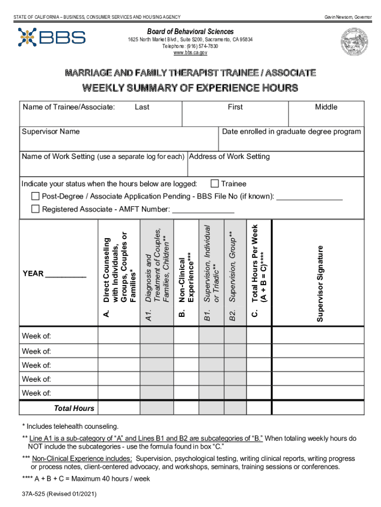  BOARD of BEHAVIORAL SCIENCES STATE of CALIFORNIA WEEKLY 2021-2024