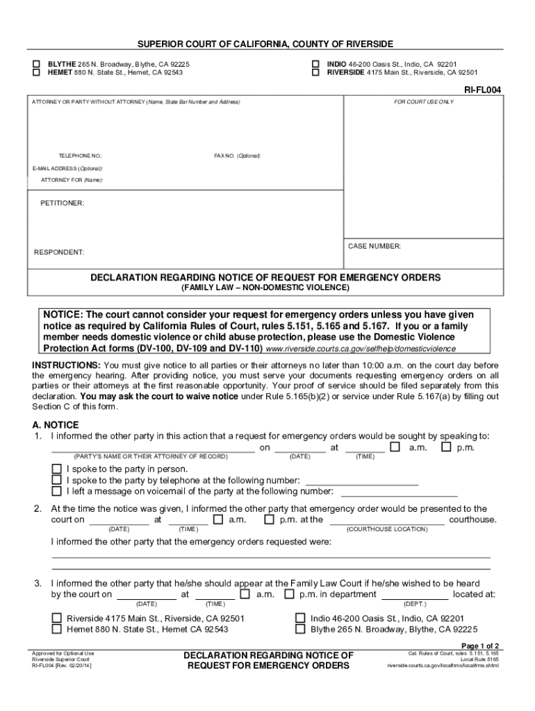 NOTICE the Court Cannot Consider Your Request for Emergency  Form