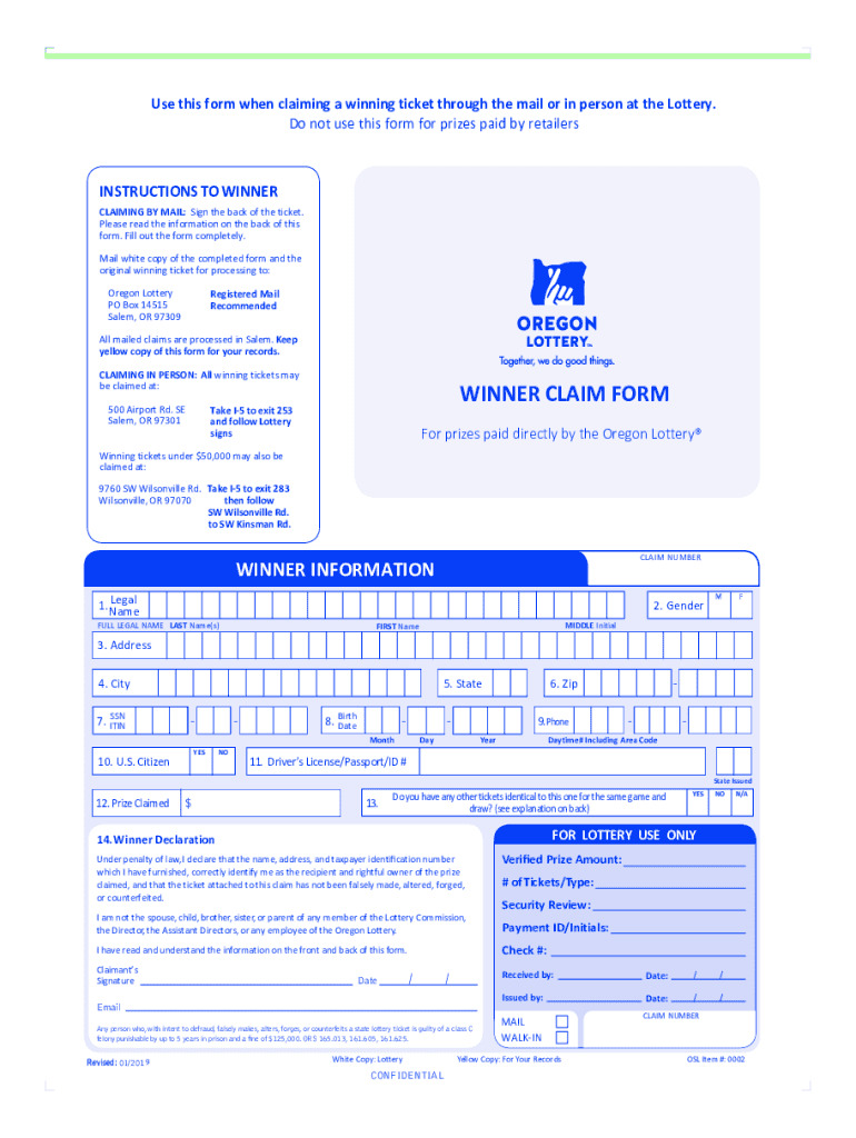 Oregon Lottery Winner Form