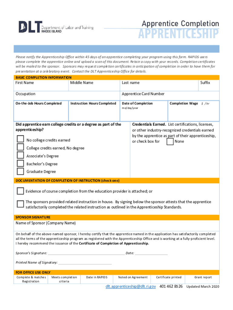 Apprentice Completion  Form