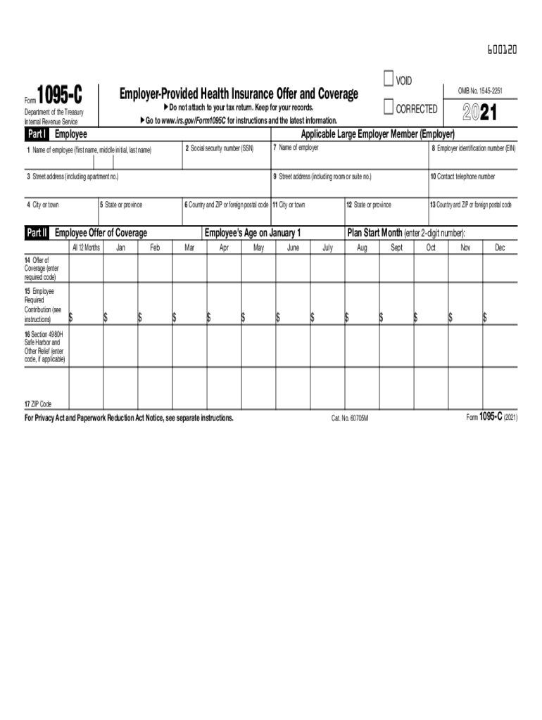  Form 1095 C Employer Provided Health Insurance Offer and Coverage 2021