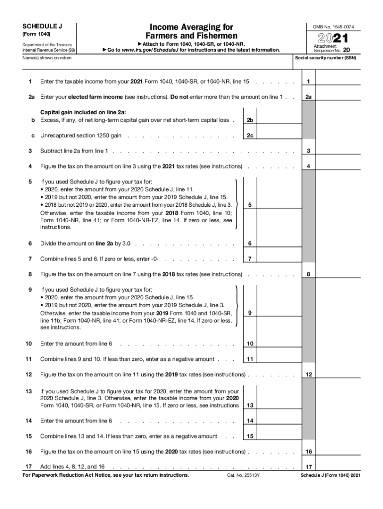  Www Irs Govpubirs Pdf2021 Schedule J Form 1040 Internal Revenue Service 2021