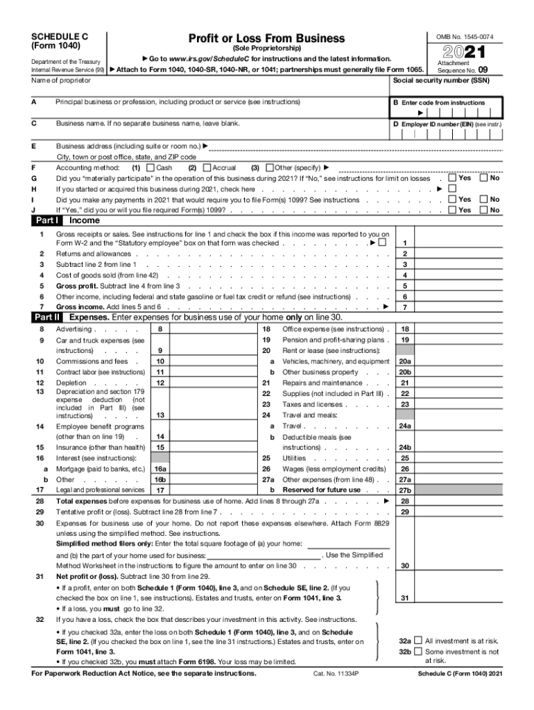 2021 Schedule C (1040 form)