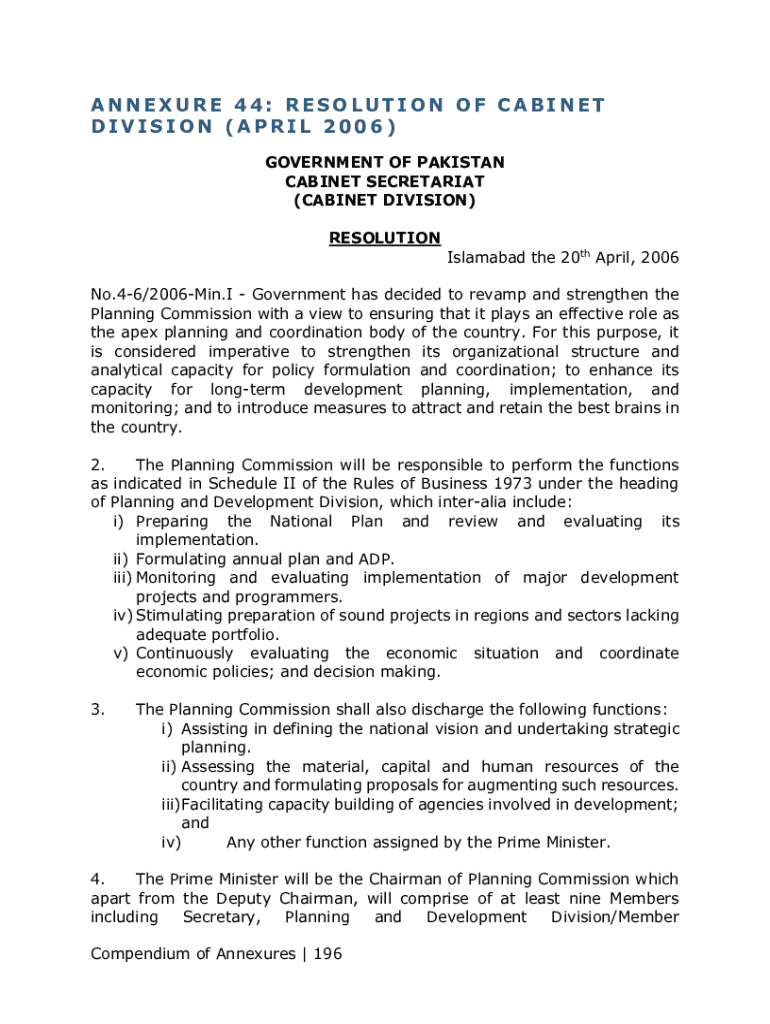 ANNEXURE 44 RESOLUTION of CABINET  Form