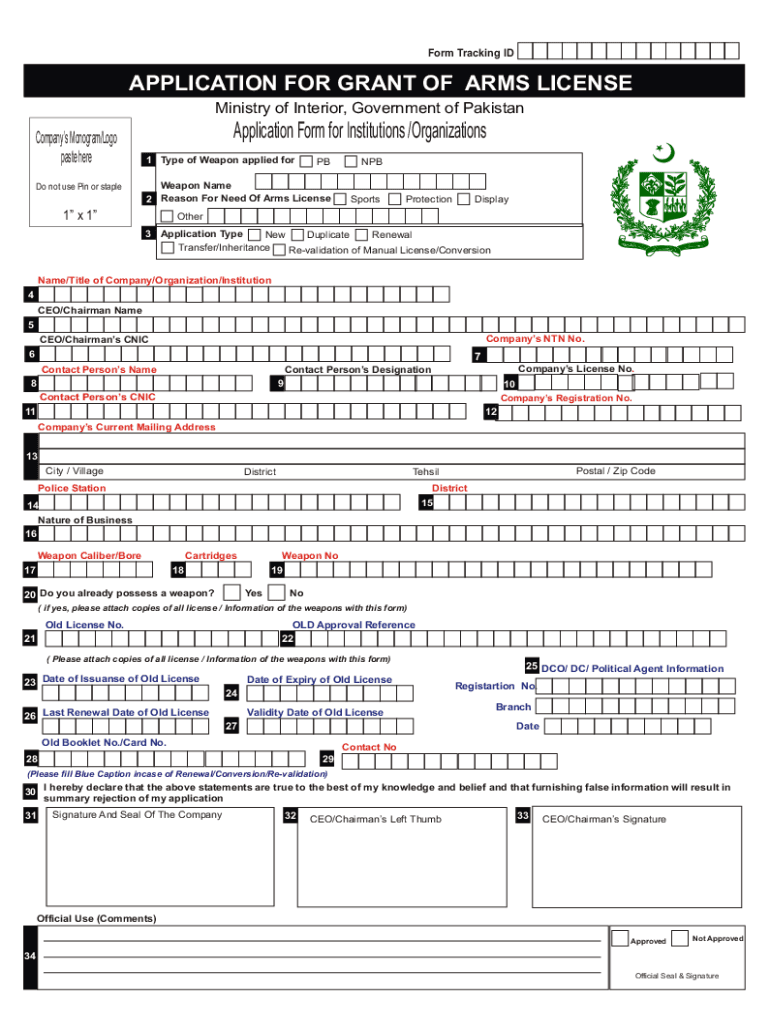 Application Grant Arms License Form