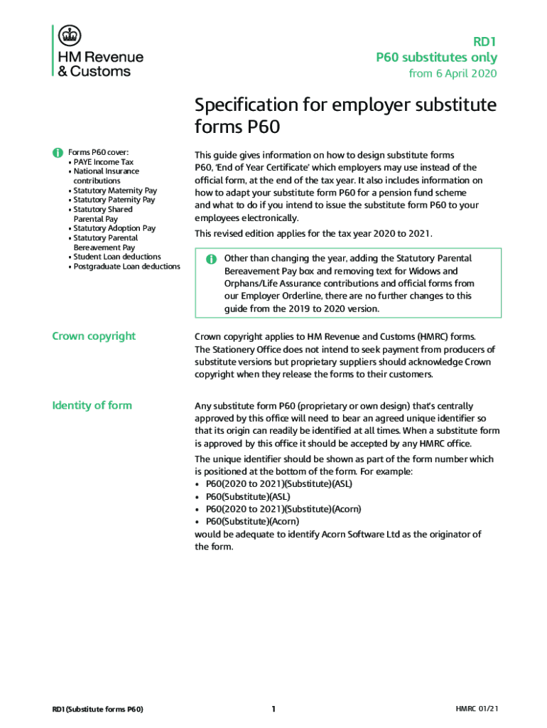 Specification for Employer Substitute Forms P60 GOV UK