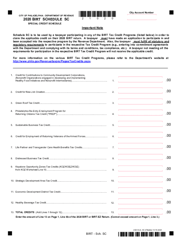 Philadelphia Schedule Credit Print  Form