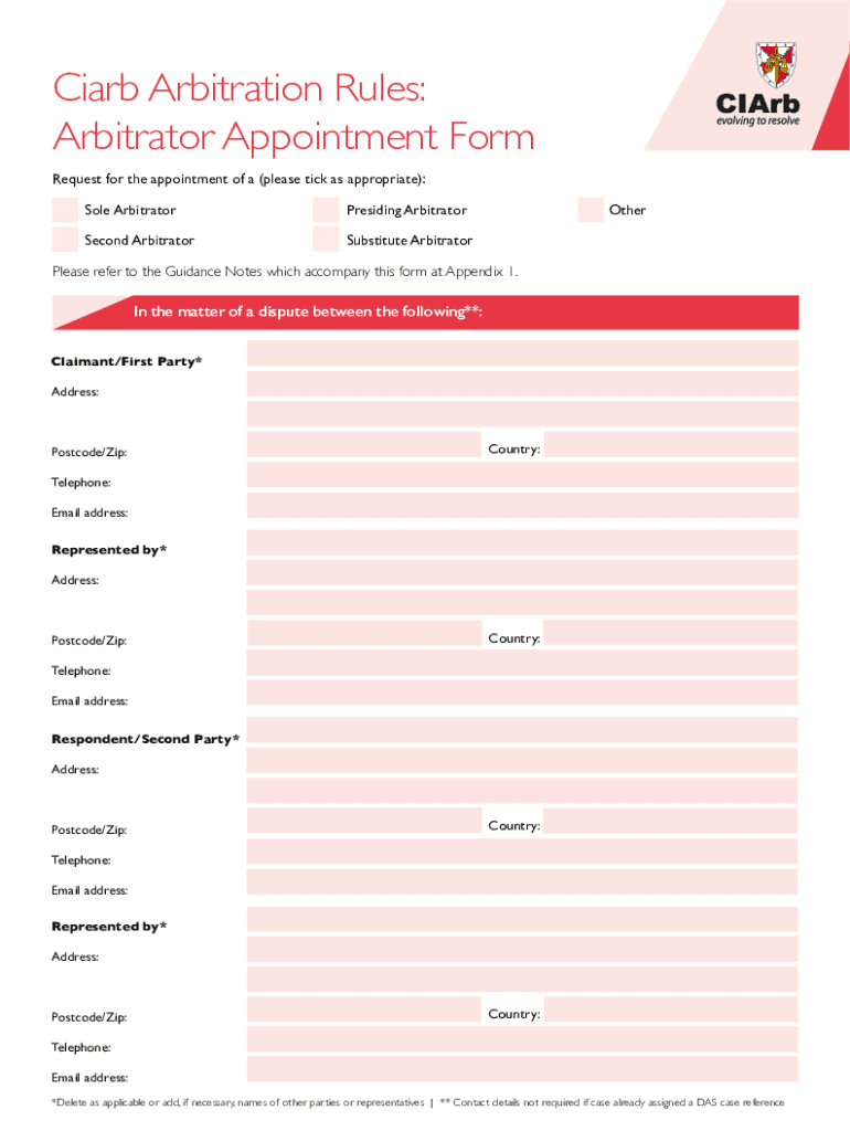 Www pdfFiller Com484751236 CIArb FormsFillable Online CIArb Forms Chartered Institute of