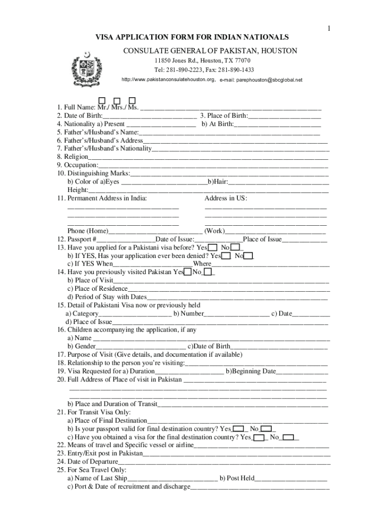 Pakistan Visa Indian  Form