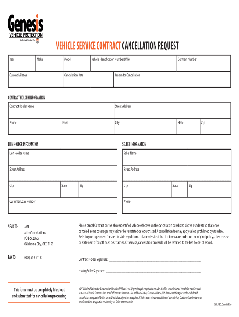 Fidelity Vehicle Service Contract Cancellation Request Form