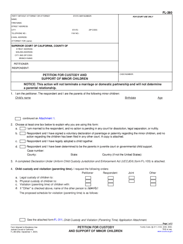  Www Formsworkflow ComFormDetailsPetition for Custody and Support of Minor Children FL 260 2021-2024