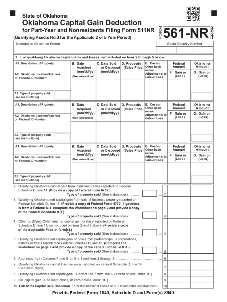  Form 561 NR Oklahoma Capital Gain Deduction for Part Year 2021