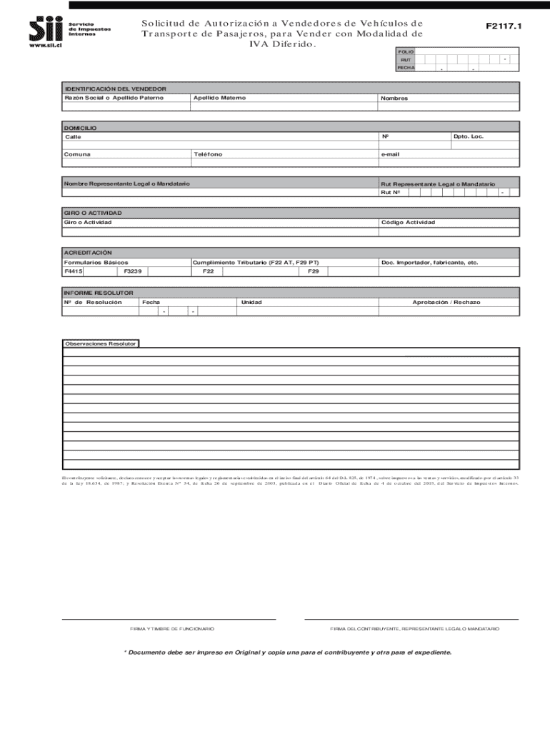 Chile Vehicle Seller Authorization Request  Form