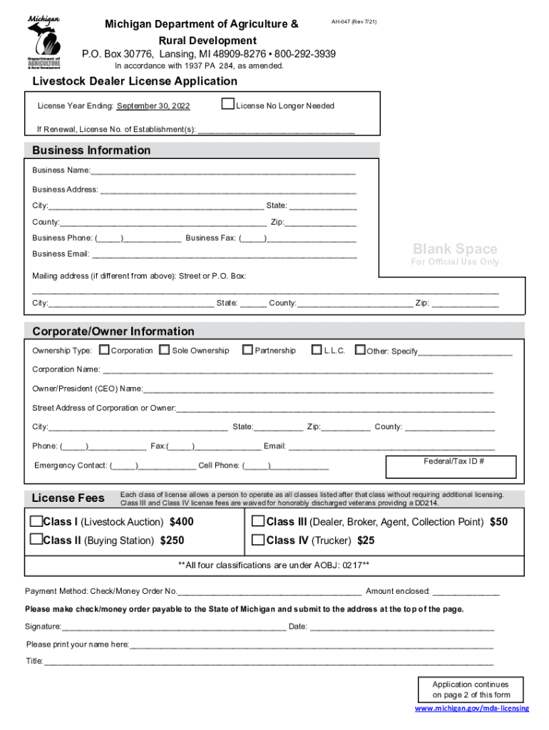 Www pdfFiller Com518752281 Form AH 047 AmpquotFillable Online Form AH 047 &amp;amp;quot;Livestock Dealer License