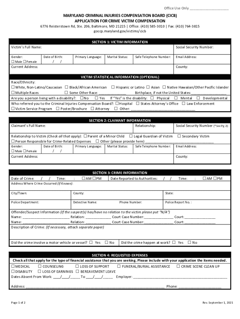  INSTRUCTION SHEET for CRIME VICTIM COMPENSATION 2021-2024