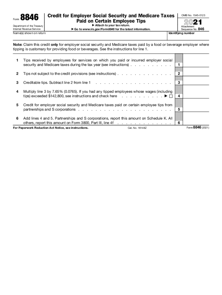  Form 8846, Credit for Employer Social Security and 2021