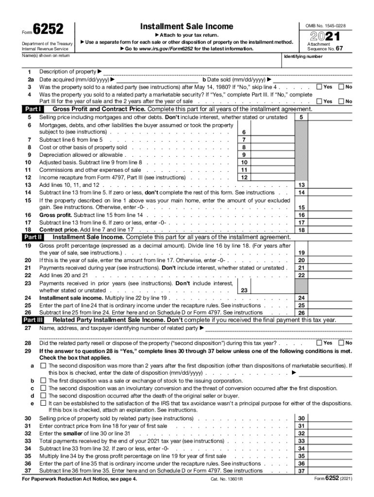 Form IRS 6252 Fill Online, Printable, Fillable, Blank