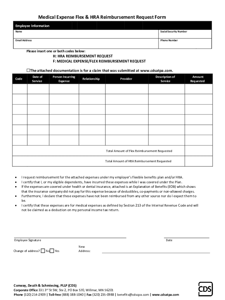 Medical Expense Flex &amp; HRA Reimbursement Request F  Form