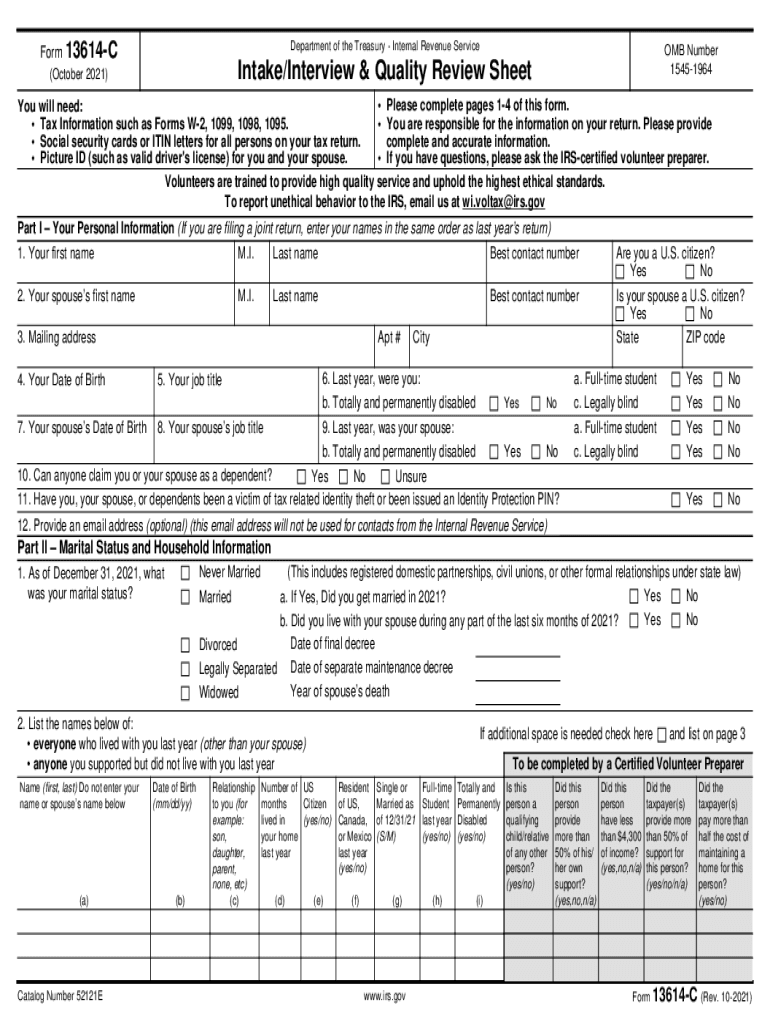 Form 13614 C IntakeInterview &amp;amp; Quality Review Sheet OMB