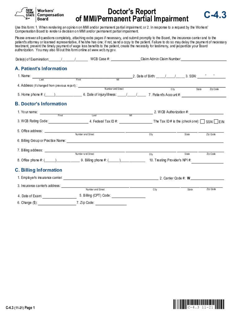 Get and Sign Doctor's Report C 4 3 of MMIPermanent Partial Impairment 2021-2022 Form
