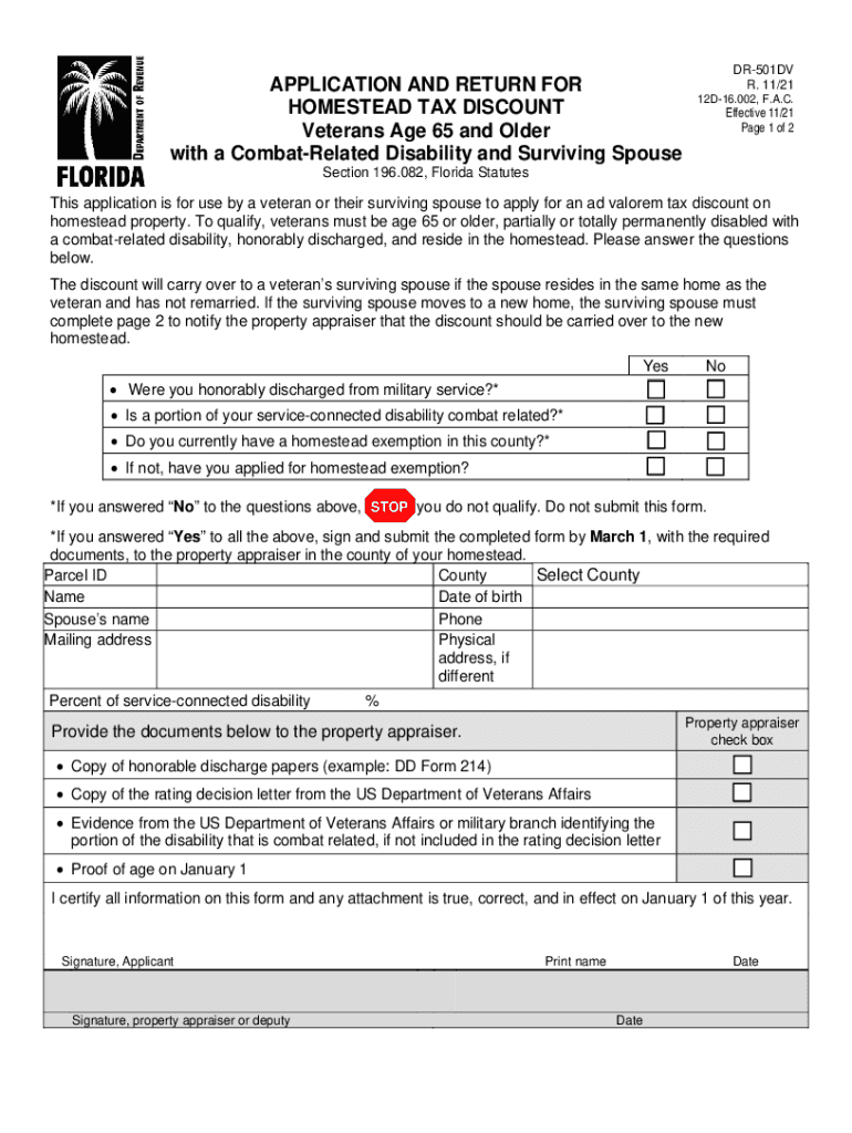  APPLICATION for HOMESTEAD TAX DISCOUNT Veterans Age 65 and 2021-2024