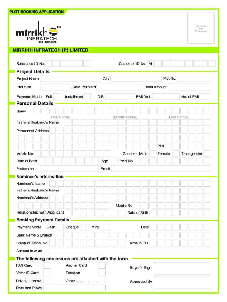 Plot Booking Form PDF