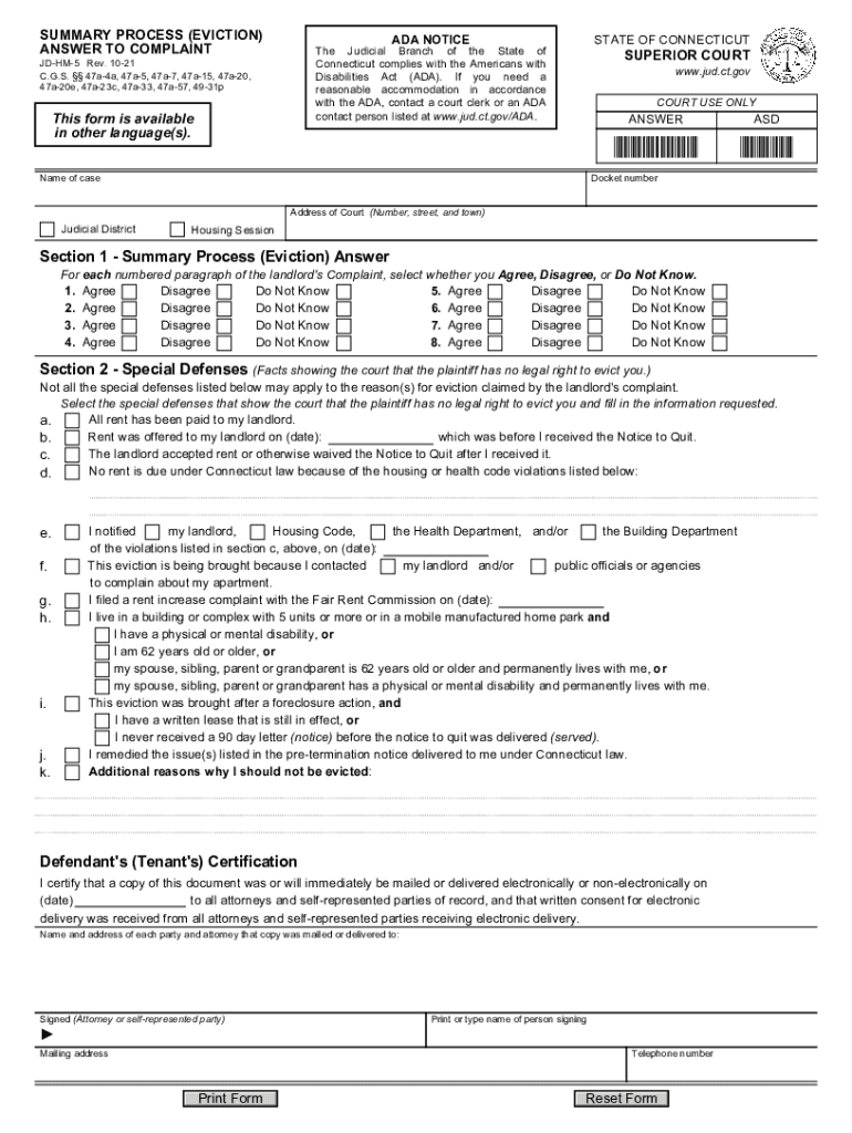  SUMMARY PROCESS EVICTION COMPLAINT TERMINATION of LEASE 2021