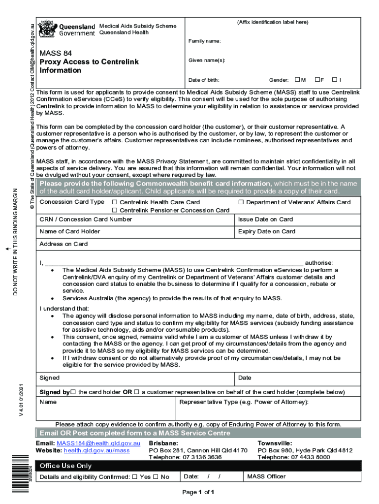 MASS84 Proxy Access to Centrelink Information MASS84 Proxy Access to Centrelink Information