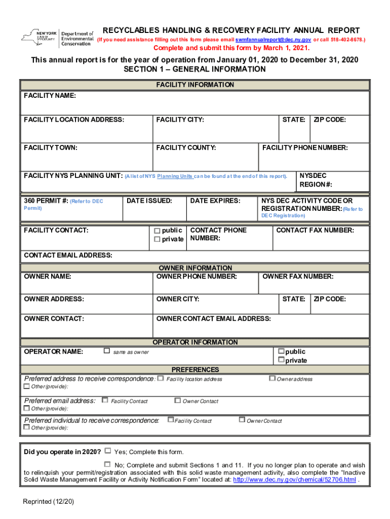 Recyclables Handling and Recovery Facility Annual Report  Form