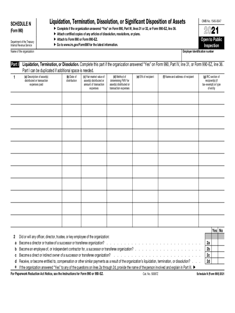  Fillable Online Form 990 Schedule N Liquidation 2021