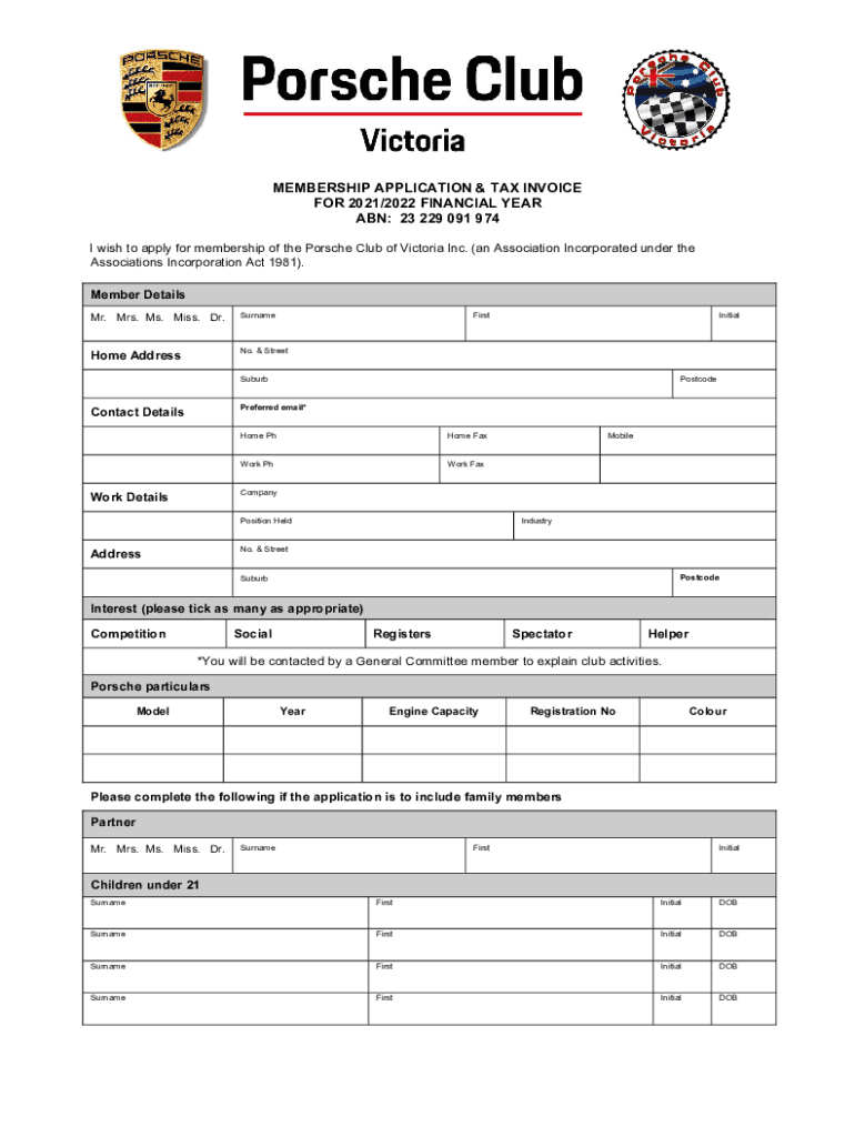 MEMBERSHIP APPLICATION &amp;amp; TAX INVOICE for  Form
