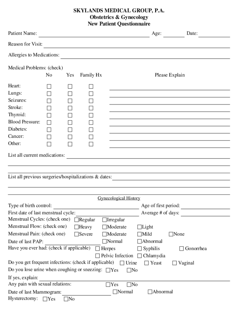 SKYLINES MEDICAL GROUP, P a Obstetrics &amp; Gynecolo  Form