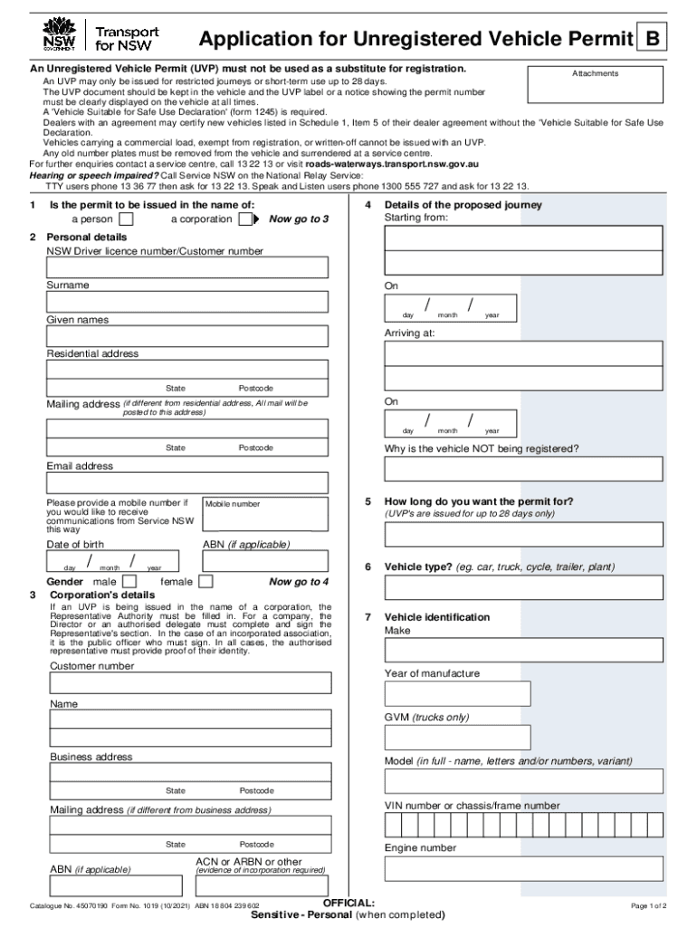  Fillable Form 2 Application for Unregistered Vehicle 2021-2024