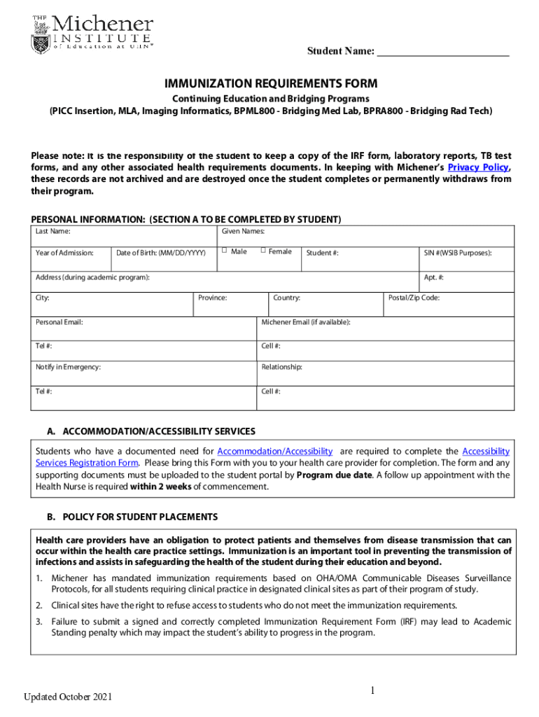 Get the Bridging Entry Immunization Requirement Form