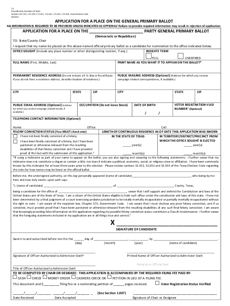  Name of Form Petition to Place Nominees on November 2021-2024